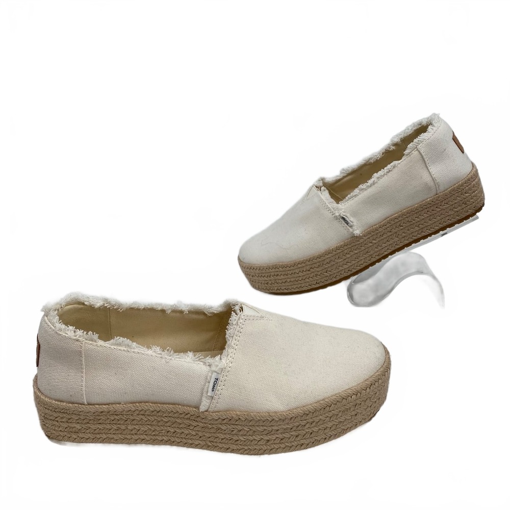 Toms Platform Slip-On Flats | Women's 8 White Canvas